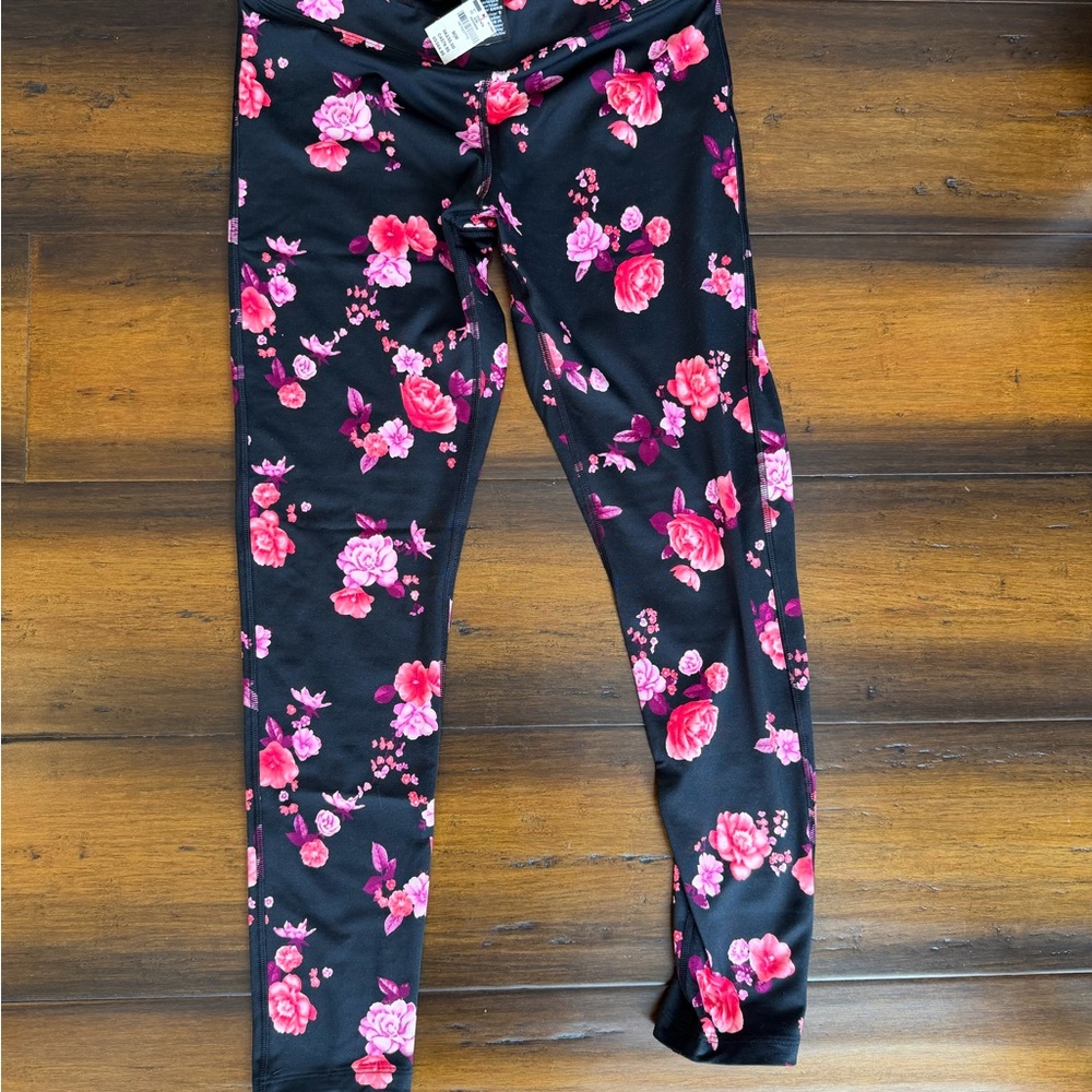 PINK Victoria's Secret Black and Pink Floral Leggings